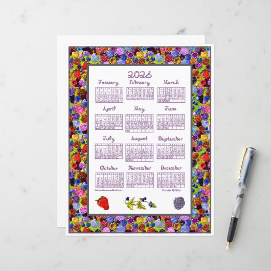 2026 Calendar Berries Art Frame Berry Fabric Font (正面/裏面インサイチュ)