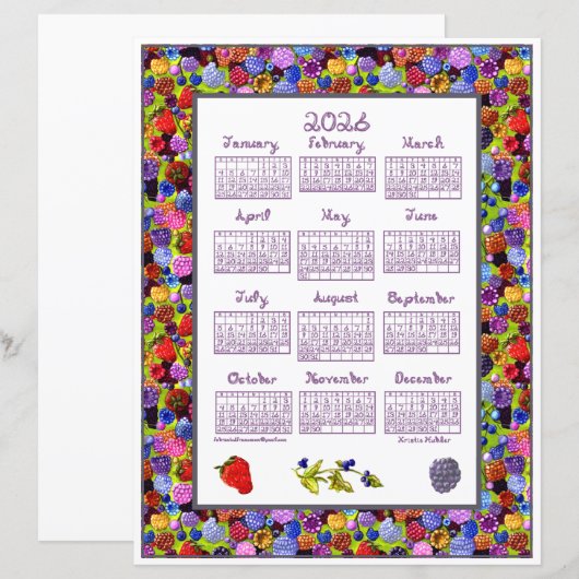 2026 Calendar Berries Art Frame Berry Fabric Font (正面/裏面)