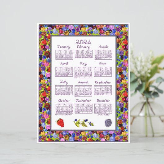 2026 Calendar Berries Art Frame Berry Fabric Font (スタンド正面)