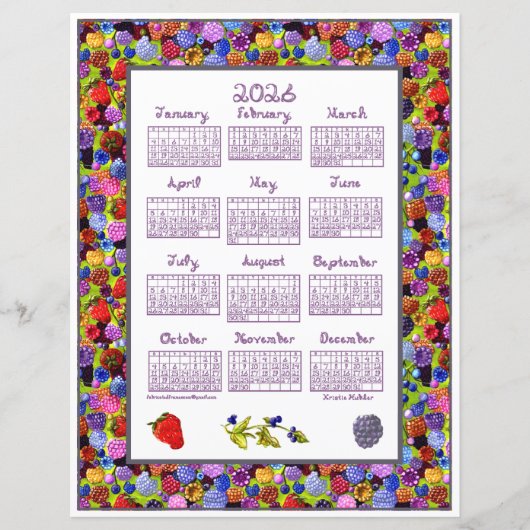 2026 Calendar Berries Art Frame Berry Fabric Font (正面)