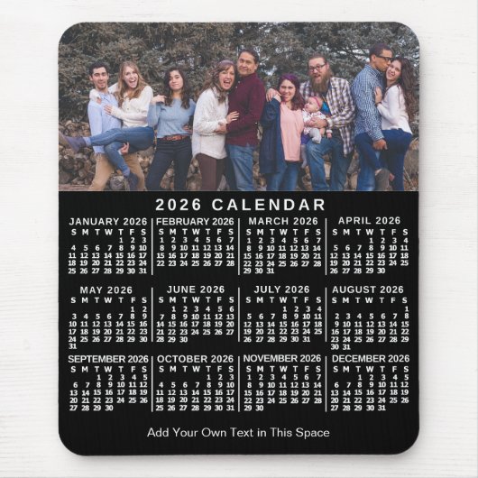 2026 Calendar Black Personalized Photo Name Bold マウスパッド (正面)