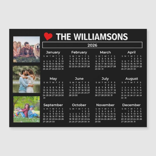 2026 Calendar Black White Photo Collage Magnet (正面)