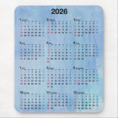 2026 Calendar Blue Watercolor Abstract マウスパッド (正面)
