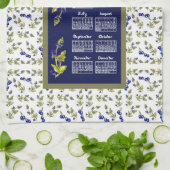 2026 Calendar Blueberries On Stem Vine Leaves Navy キッチンタオル (折り畳み)