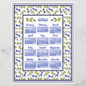 2026 Calendar Blueberries Stem Leaves Fabric Font (正面)