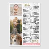 2026 Calendar Blush Pink Gold Custom Photos Magnet (正面)