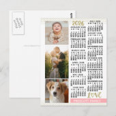 2026 Calendar Blush Pink Gold Family Photo Collage ポストカード (正面/裏面)