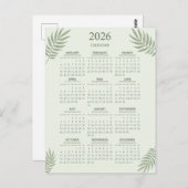 2026 Calendar Boho Floral Aesthetic Sage Green ポストカード (正面/裏面)