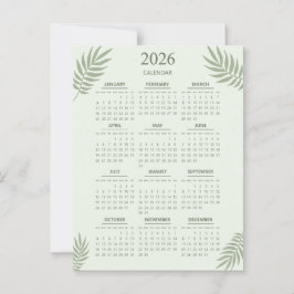 2026 Calendar Boho Floral Aesthetic Sage Green ポストカード