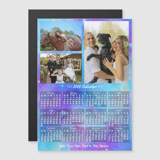 2026 Calendar Boho Watercolor Custom Photo Magnet (正面/裏面)