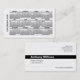 2026 Calendar Business Card horizontal White 名刺