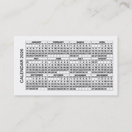 2026 Calendar Business Card horizontal White 名刺 (正面)