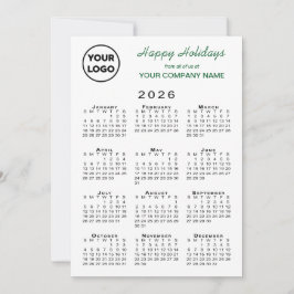 2026 Calendar Business Logo Green White Gingham シーズンカード