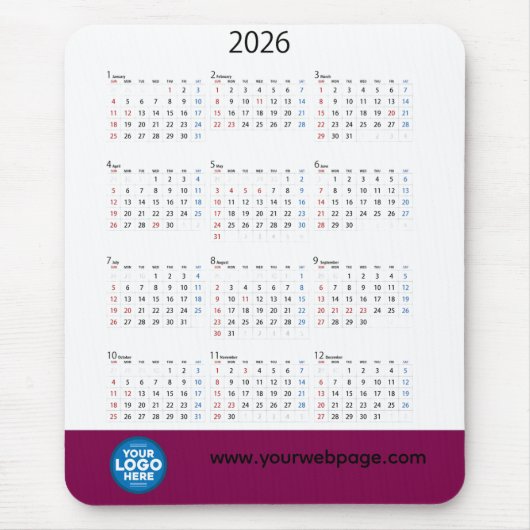2026 Calendar Business Logo Mouse Pad マウスパッド (正面)