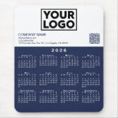 2026 Calendar Business Logo QR Code Navy White マウスパッド (正面)