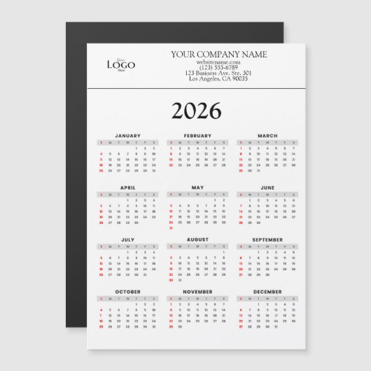 2026 Calendar Business Logo Text | Any background (正面/裏面)