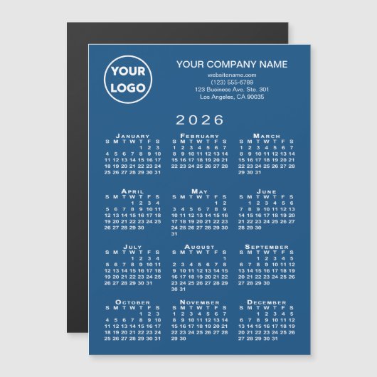 2026 Calendar Business Logo Text Blue Magnet Card (正面/裏面)