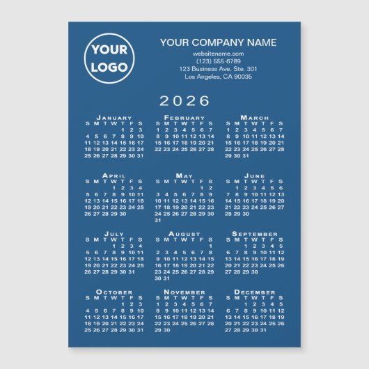 2026 Calendar Business Logo Text Blue Magnet Card (正面)
