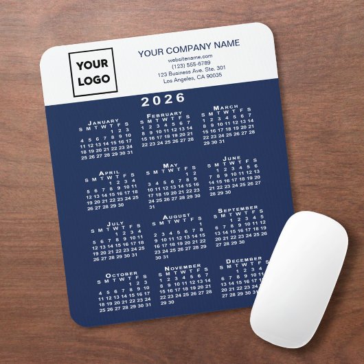 2026 Calendar Business Logo Text Navy Blue White マウスパッド