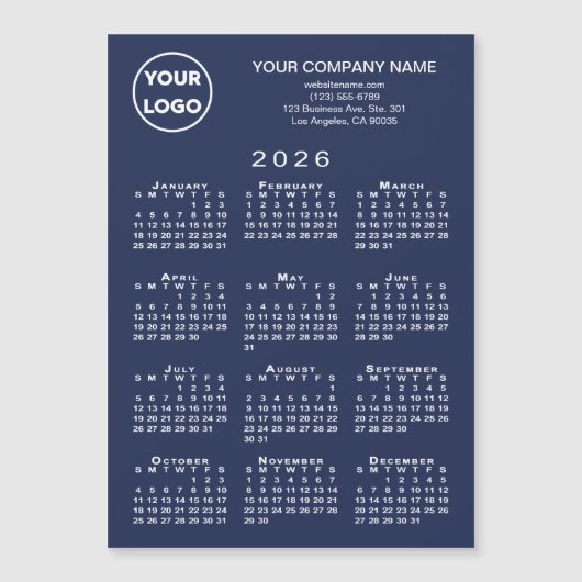 2026 Calendar Business Logo Text Navy Magnet Card (正面)