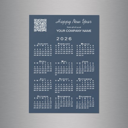 2026 Calendar Business QR Code Navy Holiday Magnet