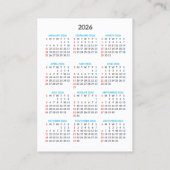 2026 Calendar Card: Sunday Start 名刺 (裏面)