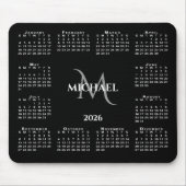 2026 Calendar Chic Monogram Name on Black マウスパッド (正面)