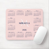 2026 Calendar Chic Monogram Name on Coral Pink マウスパッド (マウス)