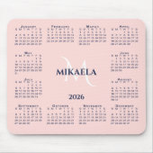 2026 Calendar Chic Monogram Name on Coral Pink マウスパッド (正面)