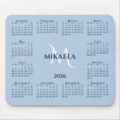 2026 Calendar Chic Monogram Name on Light Blue マウスパッド (正面)