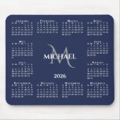 2026 Calendar Chic Monogram Name on Navy Blue マウスパッド (正面)