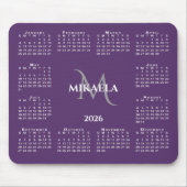 2026 Calendar Chic Monogram Name on Purple マウスパッド (正面)