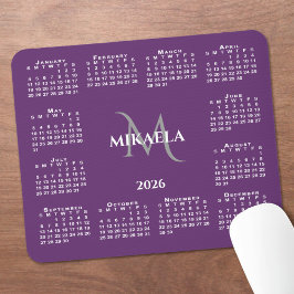 2026 Calendar Chic Monogram Name on Purple マウスパッド