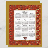 2026 Calendar Chinese Theme Red Repeat Fabric Font (正面/裏面)