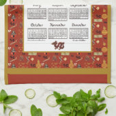 2026 Calendar Chinese Theme Red Repeat Fabric Font キッチンタオル (折り畳み)