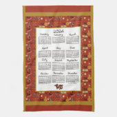 2026 Calendar Chinese Theme Red Repeat Fabric Font キッチンタオル (縦)