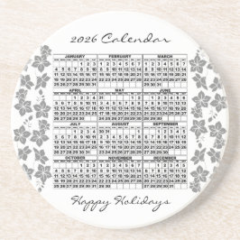 2026 Calendar Coaster Flowers White コースター