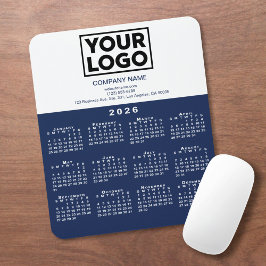 2026 Calendar Company Logo and Text Navy White マウスパッド