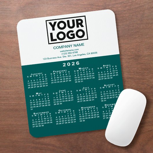 2026 Calendar Company Logo and Text Teal White マウスパッド