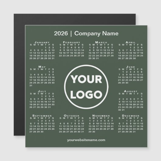 2026 Calendar Company Logo on Forest Green Magnet (正面/裏面)