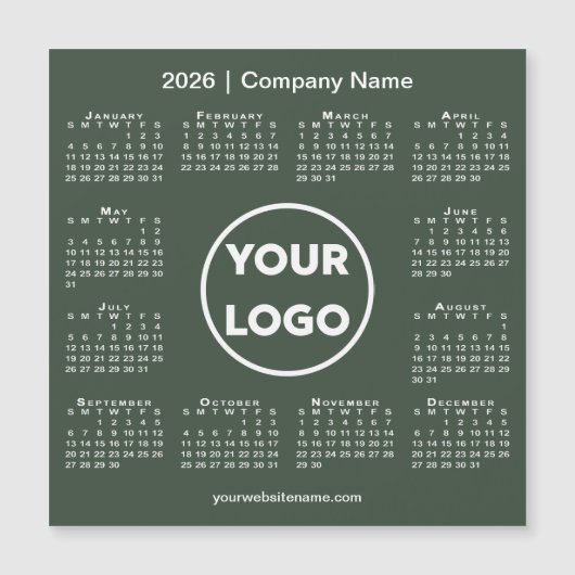 2026 Calendar Company Logo on Forest Green Magnet (正面)