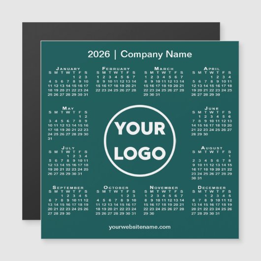 2026 Calendar Company Logo on Teal Green Magnet (正面/裏面)