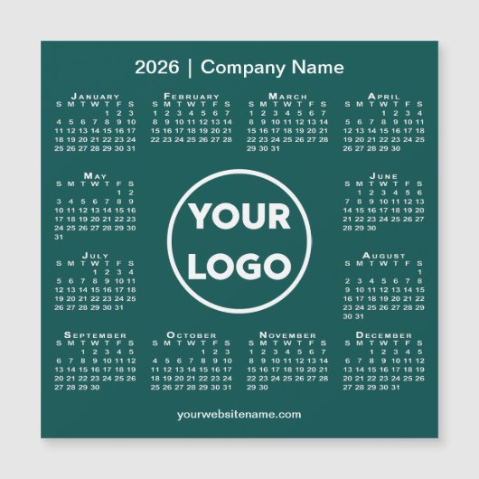 2026 Calendar Company Logo on Teal Green Magnet (正面)