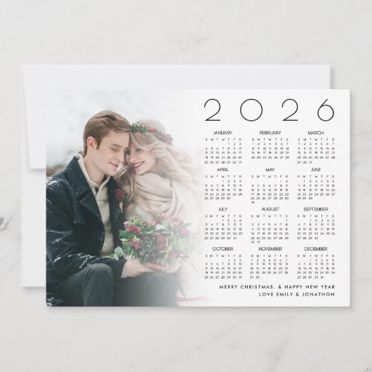 2026 Calendar Couple Photo Overlay Merry Christmas シーズンカード (正面)
