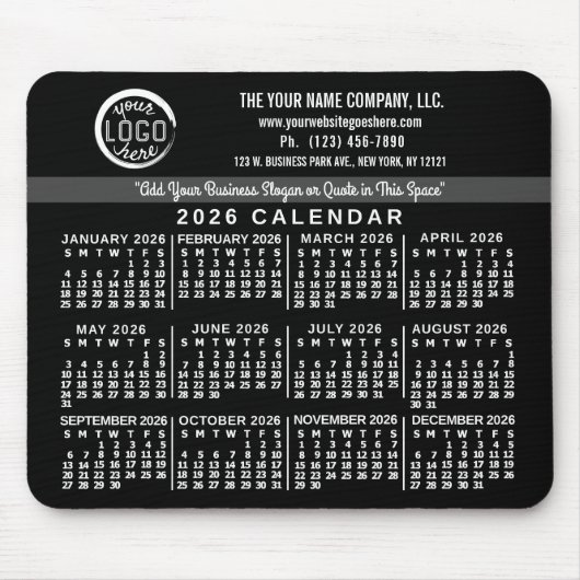 2026 Calendar Custom Business Logo Name Easy Black マウスパッド (正面)