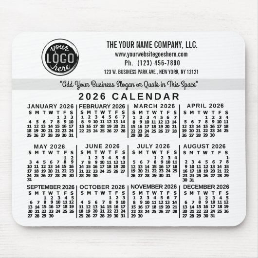 2026 Calendar Custom Business Logo Name Easy White マウスパッド (正面)