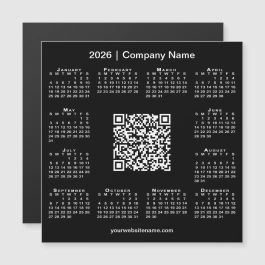 2026 Calendar Custom Business QR Code Black Magnet (正面/裏面)