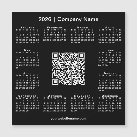 2026 Calendar Custom Business QR Code Black Magnet (正面)