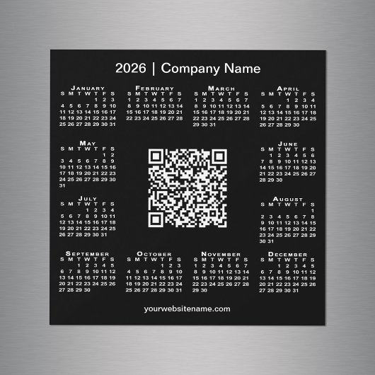 2026 Calendar Custom Business QR Code Black Magnet
