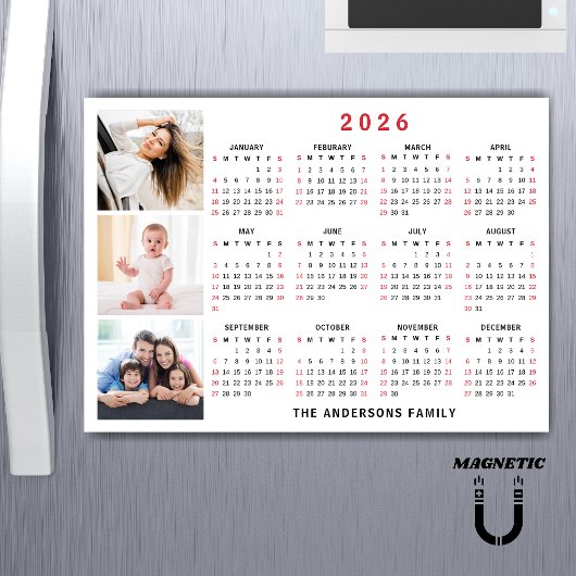 2026 Calendar Custom Name Photo Collage Magnet